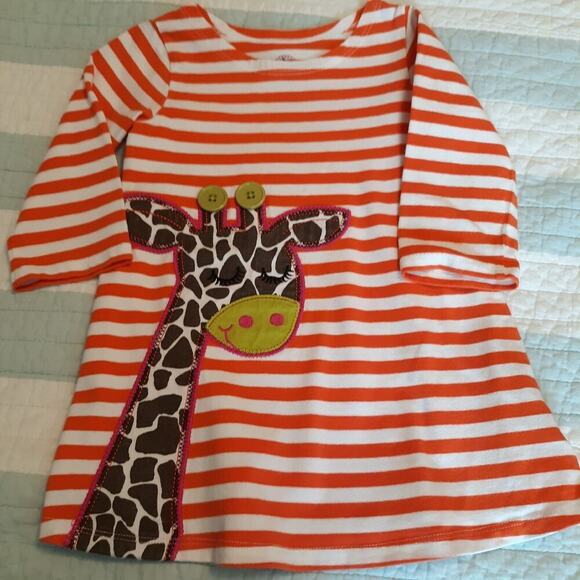 J. Khaki Orange White Striped Dress Giraffe Applique Size 2T Long Sleeve Knit - Picture 1 of 6